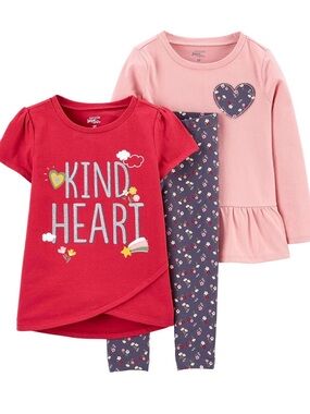 jumping beans Pink & Red 'Kind Heart' Girls Pajama Set with Floral Navy Leggings
